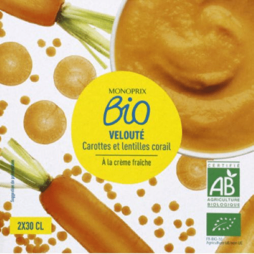 Velouté carotte lentille Monoprix BIO 2x30cl