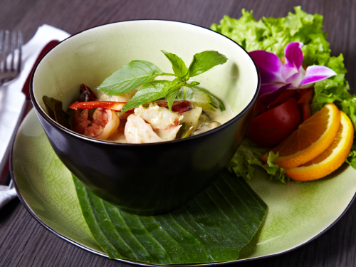 Scampis with green curry
