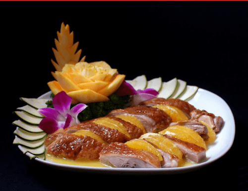 Stir-fried peking duck with oranges