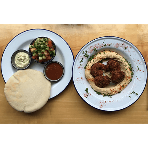 Krokant gefrituurde scampi's met hummus