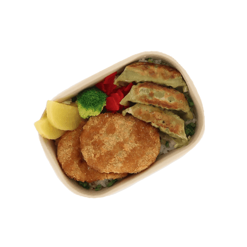 Korokke & veggie gyoza rice box