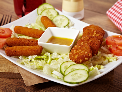 Mozzarella and breaded camembert
