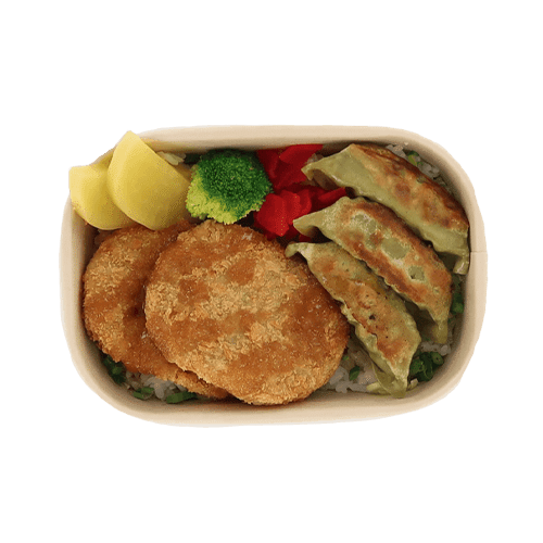 Korokke & veggie gyoza rice box