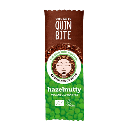 Сурово барче Hazelnutty залято с шоколад, 30g Quin Bite