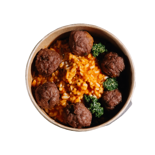 RISOTTO WITH VEAL MEATBALLS AND BASIL PESTO
