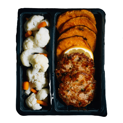 SALMON MEATBALLS GARNISHED WITH VEGETABLES