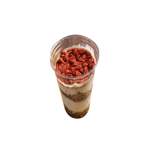 Yogurt with goji berries, muesli and honey