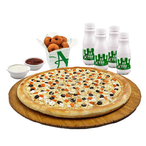 Pizza+12 х Falafels+4 х Ayran 0.250l+Sauce Aladin 200g+Ketchup