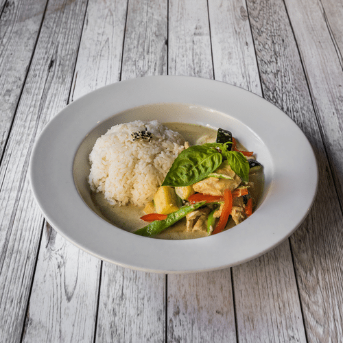 Émincé de poulet au curry vert
