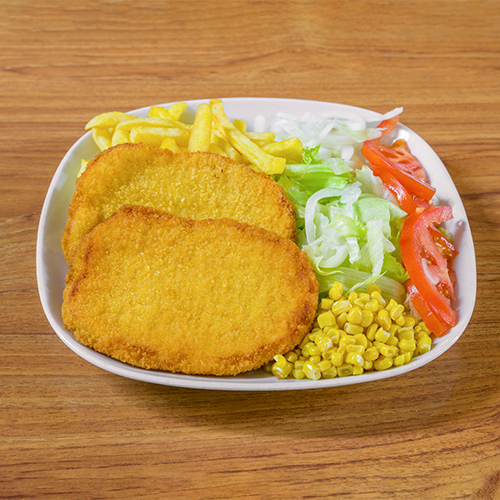 Poulet Schnitzel Teller mit Pommes Frites (2 Stück)
