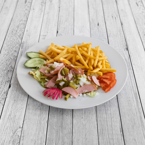 Wurst Salat mit Pommes Frites