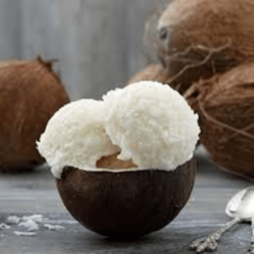 Kokosnuss gefüllt mit Glacé