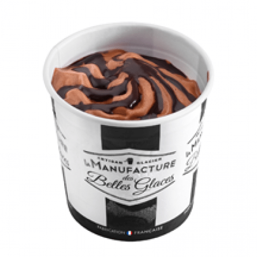 Crème Glacée La Manufacture des Belles Glaces - Chocolat Noir de Tanzanie avec Morceaux et Sauce Chocolat 120 ml