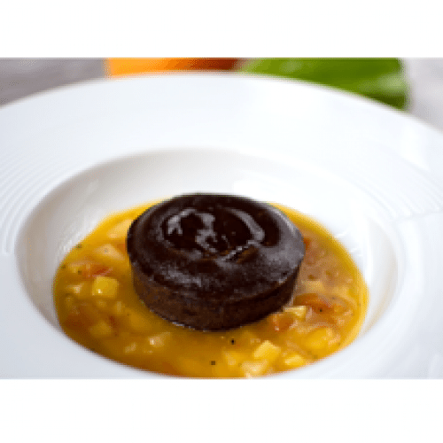 Mi-cuit chocolat et sa poêlée de fruits exotiques