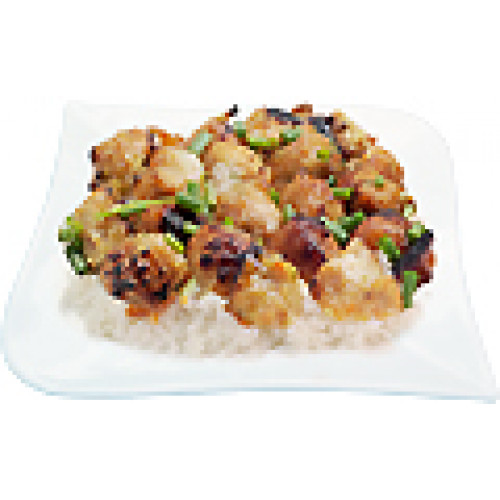 Boulettes de poulet sur riz nature