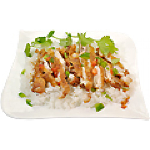 Poulet croustillant sur riz nature