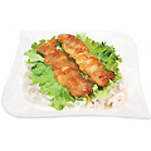 Brochettes de poulet sur riz nature