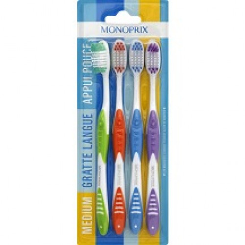 4 Brosses à Dent Medium Monoprix