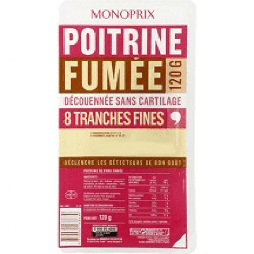 8 Tranches de Poitrine Fumée Monoprix 120g