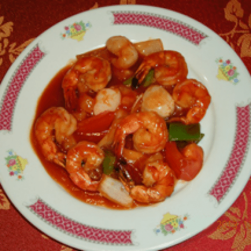 Crevettes Sautées à l'Ananas et aux Lychees