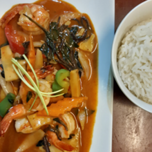 Crevettes au Saté et Riz Blanc