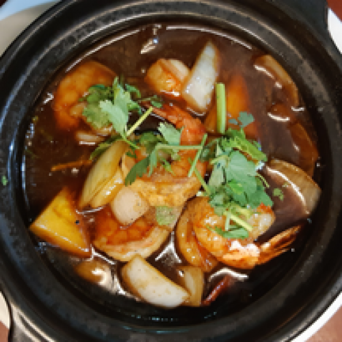 Crevettes au Caramel et Riz Blanc