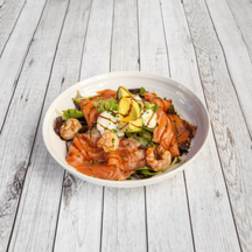 Salade Avocado, Salmone et Gamberetti