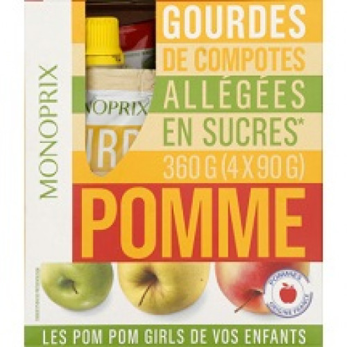 4 compote de pommes en tube Monoprix 390g