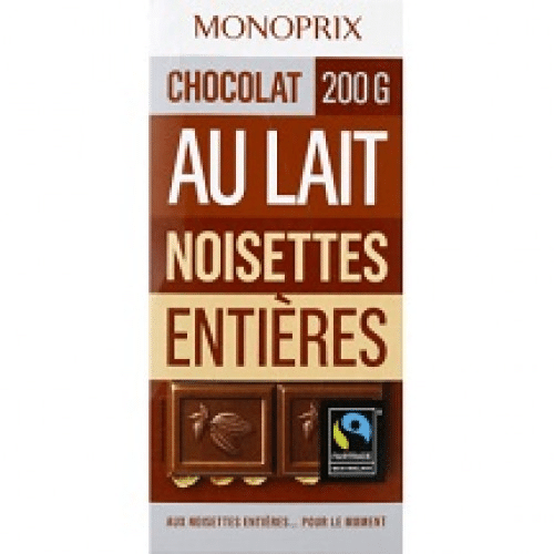 Tablette de chocolat noisette Monoprix 200g