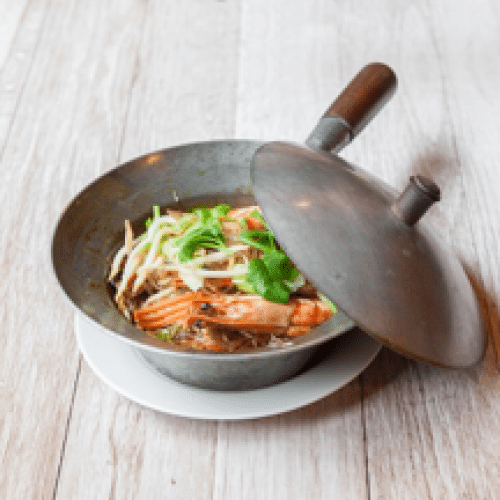 Gambas et vermicelles cuits à l'étouffé