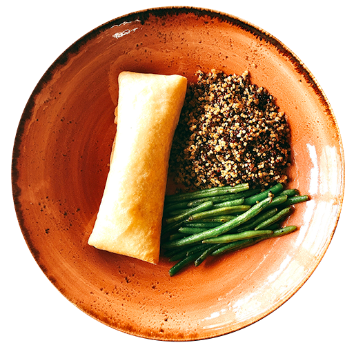 Crepes de pescada e espinafres
