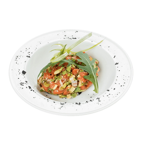 Tartar de somon salbatic, cu avocado, ceapa verde si susan