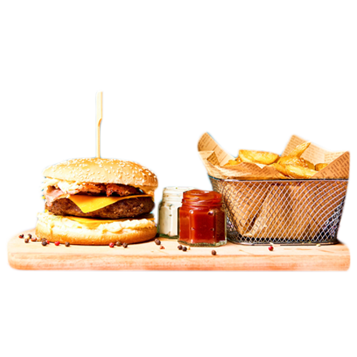 Baconcheeseburger cu cartofi prajiti