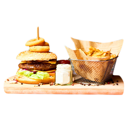 Cheeseburger de vita cu cartofi prajiti