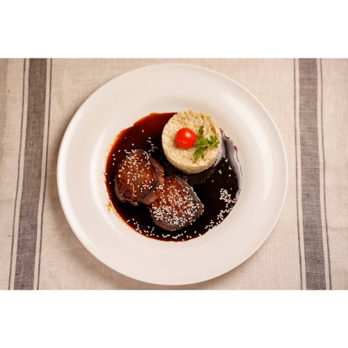 Muschi de vita cu sos teriyaki si orez alb