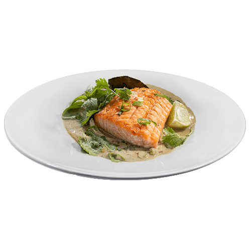 Spicy green curry with salmon cutlet
