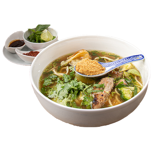 Big bowl noodle soup BBQ pork