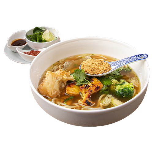 Big bowl noodle soup Chicken satay