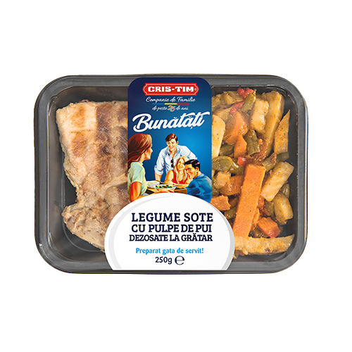 Legume sote cu pulpe de pui dezosate la grătar