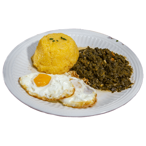 Spanac sote cu mamaliga si 2 oua