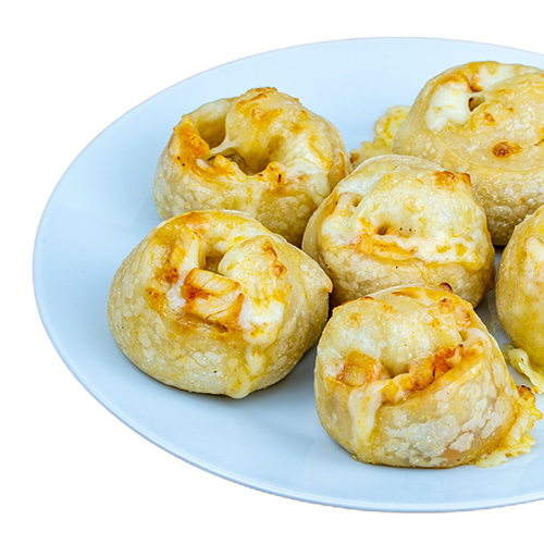 Pizzabrötchen gefüllt mit Hähnchen und Gouda