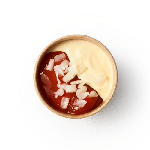 Mayonnaise based sauce, tomato ketchup and onion cup