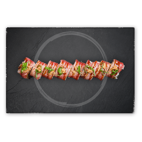Flamed beef roll