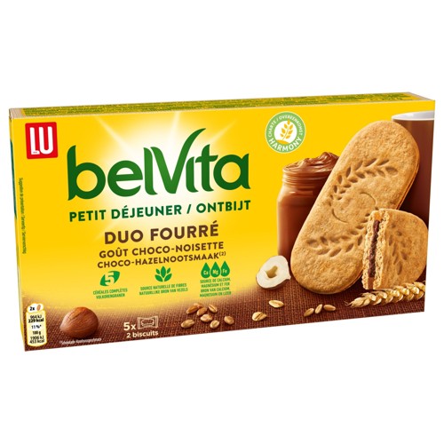 LU BelVita Duo Fourré Biscuits Petit Déjeuner Chocolat Noisettes 253g