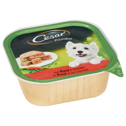Aliment Chien Cesar Primeur Barquette au Buf et aux Légumes 300 g