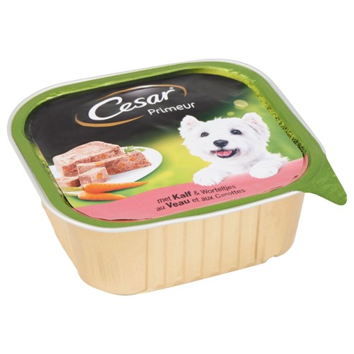 Aliment Chien Cesar Primeur Barquettes au Veau et aux Carottes 300 g