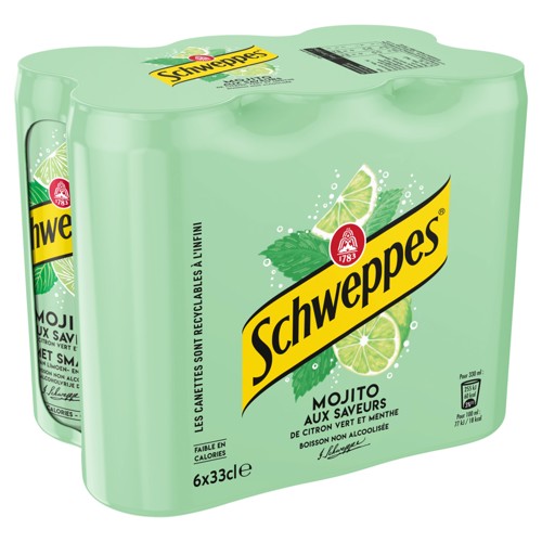 Schweppes Boisson Non Alcoolisée Mojito aux Saveurs de Citron Vert et Menthe 6 x 33 cl