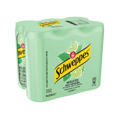 Schweppes Boisson Non Alcoolisée Mojito aux Saveurs de Citron Vert et Menthe 6 x 33 cl