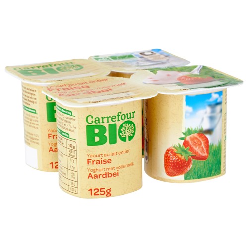 Carrefour Bio Yaourt au Lait Entier Fraise 4 x 125 g