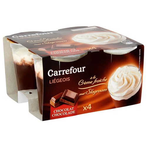 Carrefour Liégeois à la Crème Fraîche Chocolat 4 x 100 g